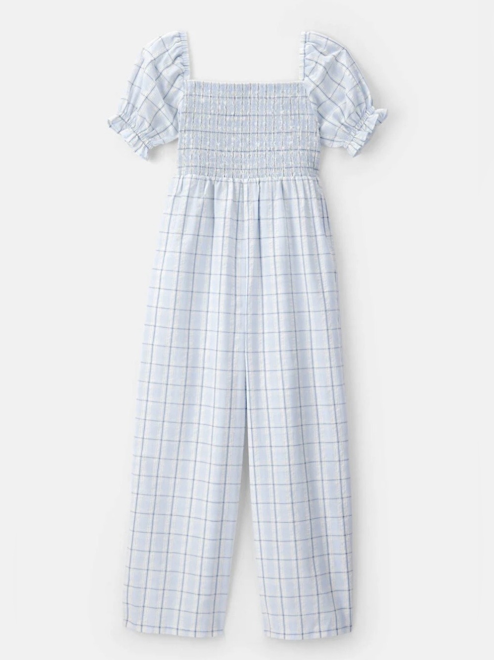 Carters girls Plaid smocked jumpsuit size 8 blue jumper short sleeve pastels